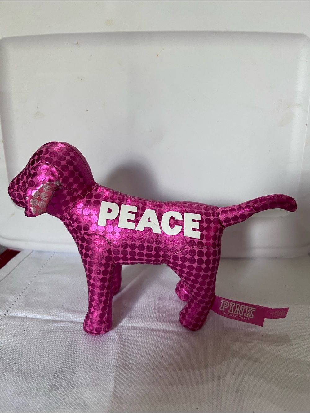 Victoria’s Secret PINK Metallic Polka PEACE Plush Dog Stuffed Animal Collectible - Picture 1 of 5